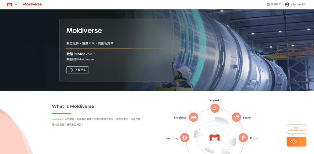 在Moldiverse首頁右下角可以找到智能助手MoldiBot